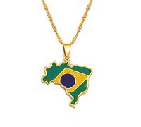 Weievarb Karte Halskette - Brasilien Karte Und Flagge Anhänger &Amp; Halskette Brasilien Karten Farbe Schmuck Damen Herren Mode Benutzerdefinierte Geburtstag, Gelb,45Cm