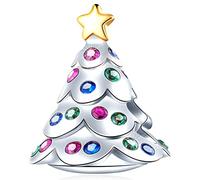 Weihnachten Baum Charms passen Pandora Xmas Armband, 925 Sterling Silber Stammbaum Charms bunte Christmas Dekoration CZ Perlen mit goldene Stern, Geschenke für Mama/Oma/Schwester