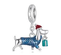 Weihnachten Dackel Hund Charms 925 Sterling Silber Nette Welpen Charms Anhänger Fits Pandora Armband Halskette für Frauen