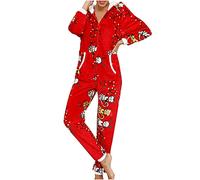 Weihnachten Damen Schlafanzug Lang Warm Jumpsuit Langarm Onesie Teddy Fleece Pyjama mit Kapuze Schlafanzug Overall Kuschelig Hausanzug Anzug Flauschig Santa Claus Schlafoverall