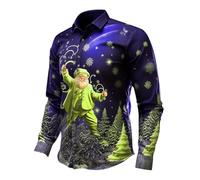 Weihnachten Hemd Herren Langarm Lustig Weihnachtshemd, Hemdjacke Herren Lässig Weihnachtshemden Ugly Hemden mit Santa Aufdruck Umlegekragen Herrenhemden, Weihnachts Party Hemd für Büro Am Heiligabend