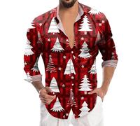 Weihnachten Hemd Herren Langarm Lustig Weihnachtshemd - Weihnachtshemden Herren Hässlich Hemden Casual Hemdjacke Weihnachts Hawaiihemd mit Weihnachtsmotive Umlegekragen Herrenhemden für Silvester