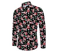 Weihnachten Herren Hemd Langarm - Weihnachtshemd Lustig Hemdjacke Herren Lässig Weihnachtshemden Ugly Hemden Weihnachts Hemd Slim Fit mit Santa Aufdruck Umlegekragen Herrenhemden für Silvester