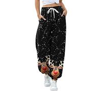 Weihnachten Jogginghose Damen, Damen Sporthose Lang Sporthose Weihnachts Rentier Drucken Trainingshose Freizeithose Frauen Gummizug Kordelzug Sweathose Christmas Laufhosen Sweatpants