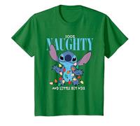 Weihnachten Lilo & Stitch Naughty & Nice T-Shirt, Kinder, Dunkelgrün, 104