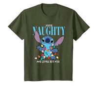 Weihnachten Lilo & Stitch Naughty & Nice T-Shirt, Kinder, Olivgrün, 104