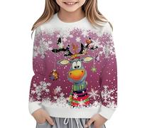 Weihnachten Pullover Kinder, Sweatshirt Mädchen 152 Festliches Sweatshirt mit Rentier-Print für Langarm Rundhals für den Urlaub Gemütlich Lässig Pullover (7-8Years)