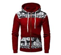 Weihnachten Sweatjacke Herren Weihnachtspullover Zip Up Hoodie Leichte Jacke Herbst Winter Kapuzenpullover Übergangsjacke mit Weihnachtsdruck Männer Party Style Pulli Rot M