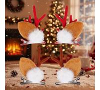 Weihnachtliche Haarspangen, 2 Paar Elch-Weihnachts-Haarschmuck, Rentiergeweih-Kopfbedeckung, süße Hirsch-Haarnadeln für Damen, Mädchen, Jungen, Herren, Kinder, Katzen und Hunde