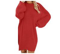 Weihnachtliches Kleid Damen warm Langarm-Tasche Mini-Sweator-Kleidung Warmes Strickkleid Damen