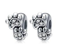 Weihnachts-Charms-/Geschenk-Stopperperlen, echtes 925er-Sterlingsilber, Sterne, Blume, Kristall, Abstandshalter für Pandora-Armband, Charm, Muttertagsgeschenk, 2 Stück Pfotenanhänger