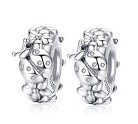 Weihnachts-Charms-/Geschenk-Stopperperlen, echtes 925er-Sterlingsilber, Sterne, Blume, Kristall, Abstandshalter für Pandora-Armband, Charm, Muttertagsgeschenk, 2 Stück