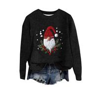 Weihnachts Damen Pulli Weihnachten Strickpullover Winter Pullover Weihnachtsmann Engel Bunte Fairisle Jumper Sweater Langarm Heiligabend Lang Grobstrickpullover Frauen Strickwaren, Schwarz, XL