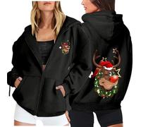 Weihnachts Hoodie Damen Weihnachtspullover Lustig Glitzer Weinglas Druck Sweatjacke mit Reißverschluss Weihnachten Kapuzenjacke Elegante Casual Festliches Sportjacke Christmas Hoody Damen