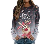 Weihnachts Kleidung Frauen Damen Bluse Elegant V-Ausschnitt Hemd Langarm Arbeit Oberteile Casual Tunika Shirt Lose Langarmshirt Tops Christmas Pullover