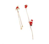 Weihnachts-Ohrringe für Frauen und Mädchen, Schneeflocke, Weihnachtsmann, Einfädler, Quaste, Ohrringe, roter Kristall, Hut, Socken-Ohrstecker, B, Vergoldet, Zirkonia