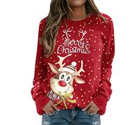 Weihnachts Pullover Women Damen V-Ausschnitt Bluse 3/4 Ärmel Tunika Reißverschluss Langshirt Langarm Hemd Tops T-Shirt Oberteile Tunika Tops Weihnachts Hose