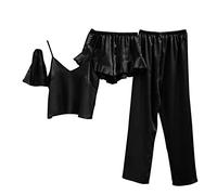 Weihnachts Schlafanzug Damen Schlafanzug Damen Lang Kuschelig Kurz Karierte Schlafhose Leopardenmuster 3-Teilig Pyjama Set Frauen Cami Pyjamahose Nachtwäsche Lounge Set Outfit Reise Must Have