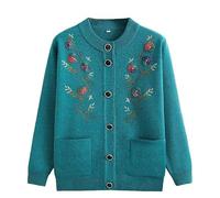 Weihnachts Strickjacke Damen,Strickjacken für Ältere Menschen mittleren Alters und Senioren Pullover für Alte Damen Im Vintage Jacquard Stil Dick Warm für Omas Mantel Jacke Kleidung Himmelblau (