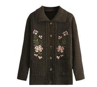 Weihnachts Strickjacke Damen,Strickjacken für Ältere Menschen mittleren Alters und Senioren Pullover für Alte Damen Jacquard Pullover Mantel Dick Warm Samtfutter Strickwaren Oma Jacke Oma Geschen