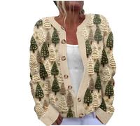 Weihnachts Strickjacke Damen Weihnachten Strickmantel Winter Strickpullover mit Knöpfen Feinstrick Cardigan Große Größe Ugly Christmas Sweater Lustige Weihnachtsmotive Weihnachtspulli Jacke