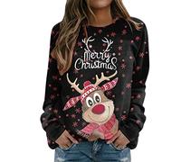Weihnachts Sweatshirt Damen V-Ausschnitt Karrierte Bluse,3/4 äRmel Tunika ReißVerschluss Langshirt Langarm Hemd Lässiger T-Shirt Oberteile Tunika Tops Rentier Jumpsuit