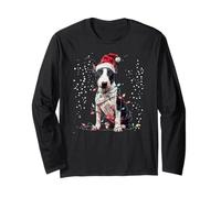 Weihnachtsbeleuchtung Bullterrier mit Weihnachtsmütze, niedlicher Hund Langarmshirt