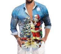 Weihnachtshemd Herren Hemd Weihnachten Langarm Lustig Funky Hemden 3D Druck Weihnachts Hemd Xmas Christmas Shirt Weihnachtsmotiv Freizeithemd Slim Fit Weihnachtshemden für Männer Weihnachtsbekleidung