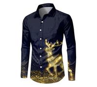 Weihnachtshemd Herren Hemd Weihnachten Lustig Funky Hemden 3D Druck Xmas Weihnachtshemden Langarm Slim Fit Christmas Shirt Weihnachts Hemd mit Weihnachtsmotiv Männer Weihnachtsoutfit