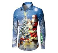 Weihnachtshemd Herren Hemd Weihnachten Lustig Funky Hemden 3D Druck Xmas Weihnachtshemden Langarm Slim Fit Christmas Shirt Weihnachts Hemd mit Weihnachtsmotiv Männer Weihnachtsoutfit