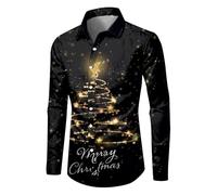 Weihnachtshemd Herren Hemd Weihnachten Lustig Funky Hemden 3D Druck Xmas Weihnachtshemden Langarm Slim Fit Christmas Shirt Weihnachts Hemd mit Weihnachtsmotiv Männer Weihnachtsoutfit