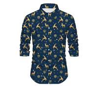 Weihnachtshemd Herren Langarm, Hemd Weihnachten Lustig Herren Hemden Bügelfrei Weihnachtshemden Casual Hemdjacke mit Rentier Print Umlegekragen Herrenhemden, Weihnachts Hemd Slim Fit für Silvester
