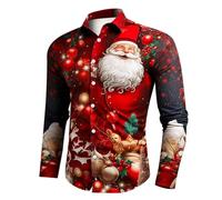 Weihnachtshemd Herren - Ugly 3D Lustig Christmas Print Hemden Weihnachten Hässliche Langarm Button Up Funky Klassisch Regular Fit Freizeithemd Weihnachtskostüm Top