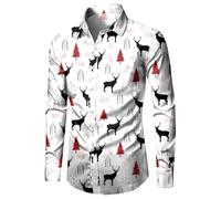 Weihnachtshemd Herren, Weihnachtshemd Herren Lustig 3D Druck Weihnachten Funky Hemd Freizeithemd Langarm Slim Fit Button Up Weihnachts Shirt Männer Christmas Festival Party Hemden Hawaiihemd