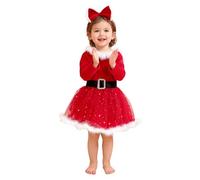 Weihnachtskleid Baby Mädchen Weihnachten Kleid Kleinkind Langarm Glitzer Tüllkleid Rotes Samtkleid mit Bowknot Prinzessin Kleider Winter Partykleid Weihnachtsoutfit für Mädchen 12 Monate-6 Jahre