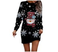 Weihnachtskleid Damen, Ballkleid Lang Rock Weihnachten Hochzeitsgast Elegantes Silvester Rotes Weihnachtsbaum T-Shirt Kleid (Grau, XXL)