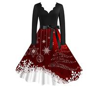 Weihnachtskleid Damen Elegant Cocktailkleid 1950er Vintage A-Line Swing Knielang Rockabilly Kleider Winter Weihnachtskleider Lustig Drucken Abendkleider Festlich Partykleid Weihnachtsoutfit