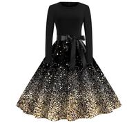 Weihnachtskleid Damen Elegant, Kleid Für Weihnachten Damen Weihnachtsdruck A-Line Cocktail Festlich Midilang Kleid Vintage Hepburn Swing Kleid Erwachsene Partykleid Vintage Weihnachts Kleid
