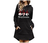 weihnachtskleid damen elegant,Weihnachtskleid Damen Langarm Sweatkleid Elegant Longpullover mit Weihnachten Motiv 3D Gedruckt Leicht Sweatshirt Frauen Casual Dress Weicher Kapuzenpullover Schwarz L