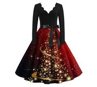 Weihnachtskleid Damen, Glitzer Kleid Damen Silvester Pailettenkleider Für Damen Sexy Weihnachtskleider Elegant V Ausschnitt Kleid Mit Weihnachtsmotiv Silvester Kleid Rotes Damen (Gold,S)
