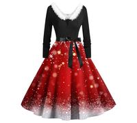 Weihnachtskleid Damen Große Größen, Christmas Partykleid Langarm Elegant Cocktailkleider Vintage Rockabilly Abendkleid Swing A Linie Christmas Kleider Ugly Weihnachtsmotiv Festliche Kleid Frauen