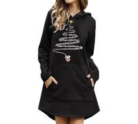 weihnachtskleid damen lang,Weihnachtskleid Damen Langarm Sweatkleid Elegant Longpullover mit Weihnachten Motiv 3D Gedruckt Leicht Sweatshirt Frauen Casual Dress Weicher Kapuzenpullover Schwarz M