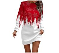 Weihnachtskleid Damen, Lange Abendkleider Silvester Kleid Damen Ballkleider Lang Weihnachten 2023 Kleid Schwarz Outfit Damen Pulloverkleid Winter Chrismas Rock Kleider Fall (Vermilion,XL)