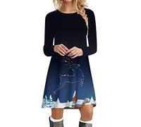 Weihnachtskleid Damen,Lose Casual Christmas Sweat 3D Druck Lustige Weihnachten Rundhals Hoodie Kleid Weihnachts Xmas Sweatshirt Fit Langarmshirt für Teenager Mädchen Weihnachtskleidung Oberteile