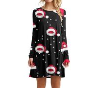 Weihnachtskleid Damen Lustig Festliches Kleid Damen Weihnachten Minikleid Holiday Xmas Weihnachtskleider Langarm A Linien Abendkleid Kurz Partykleid Pulloverkleid Weihnachtspullover