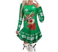 Weihnachtskleid Damen Lustig ,Pulloverkleid Damen Herbst,Minikleid Damen Sexy Weihnachtspullover Langarm Partykleid Rentier Druck Weihnachten Kleider A Linie Taille Weihnachtskleider Xmas Dresses