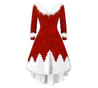 Weihnachtskleid Damen Lustig -Rockabilly Kleider Damen Langarm Partykleid Elegant Weihnachten Kleider Swing Weihnachtskleider Cocktailkleid mit Plüschkragen Xmas Party Dress Bequem Festliche Kleid