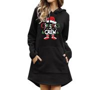 weihnachtskleid damen rot,Weihnachtskleid Damen Langarm Sweatkleid Elegant Longpullover mit Weihnachten Motiv 3D Gedruckt Leicht Sweatshirt Frauen Casual Dress Weicher Kapuzenpullover Schwarz L