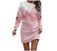 Weihnachtskleid Damen, Schwarzes Kleid Damen Silvester Kleider Glitzer Outfit Weihnachten Damen Vintage Kleid Weiss Festlich Schlankmachende Festliche Kleider Weihnachten Strick (Rosa,XXL)