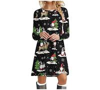 Weihnachtskleid Damen Shirtkleid - T Shirt Kleid Weihnachten Weihnachts Kleider Langarm mit Weihnachtsmotiv Rentier Lustig Festliches Tshirt Weihnachtskleider für Frauen Teenager Mädchen